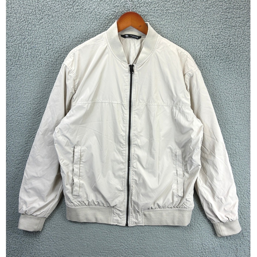 Zara Bomber Jacket Mens XL Beige Full Zip Lightweight Streetwear Minimalist